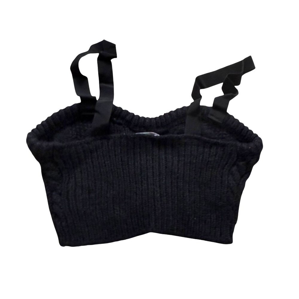 Red Valentino Women's Bustier Crop Top S Black Cable Knit Acrylic Mohair Blend - Picture 3 of 9